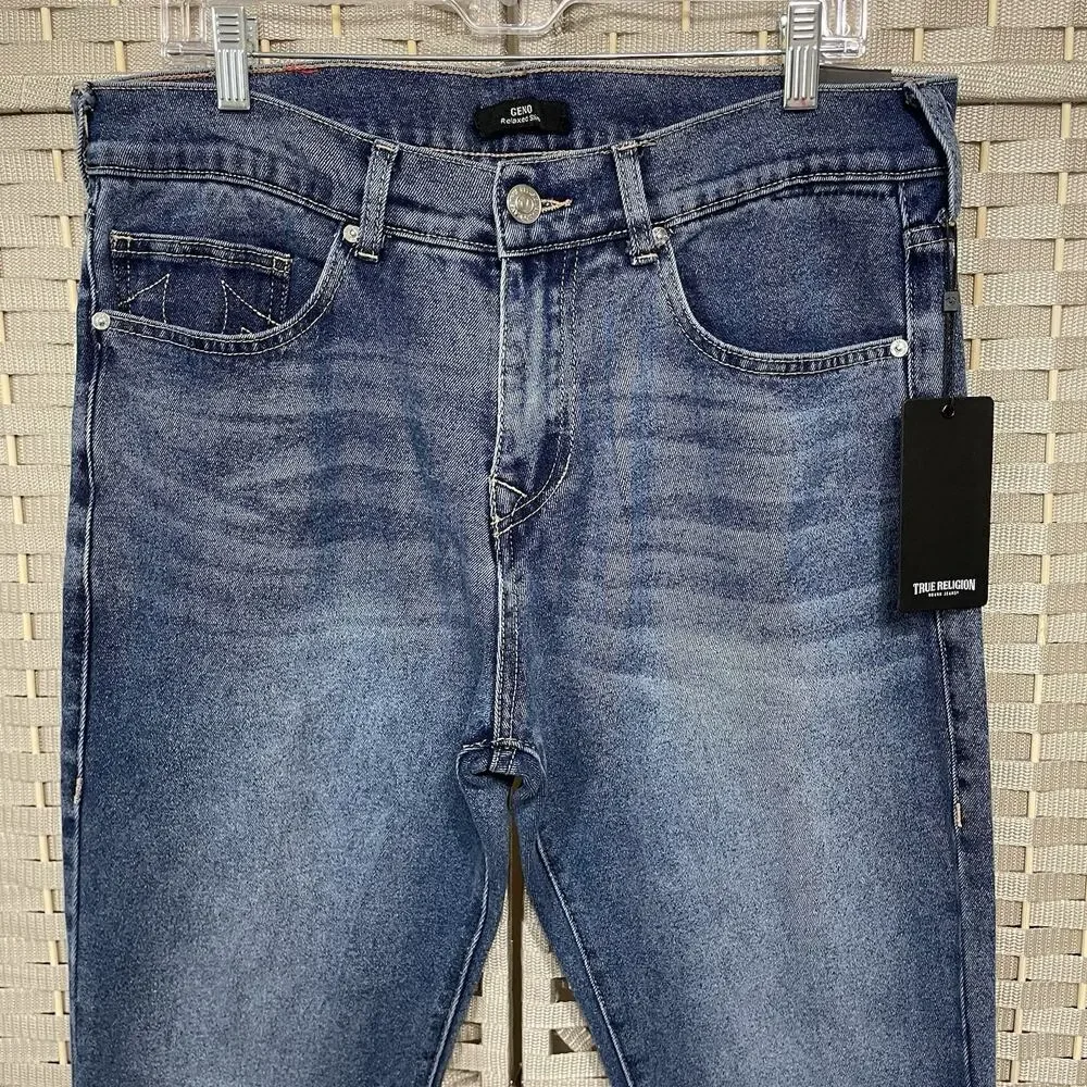 True Religion GENO SN SLIM Relaxed Jeans Men’s 32x32 Blue Medium TIDE Wash NEW